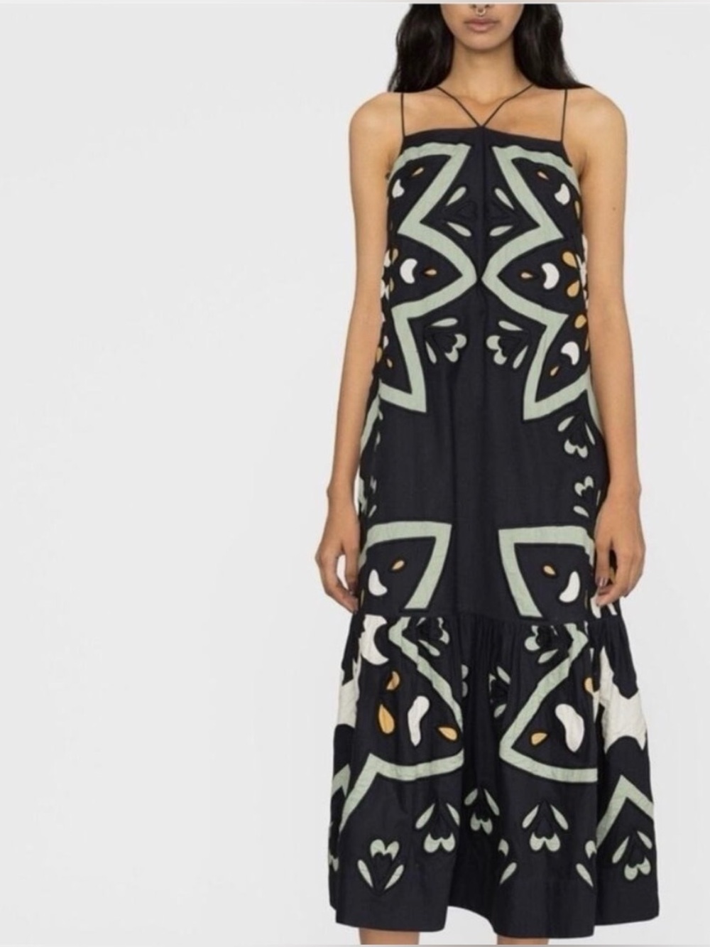 Sea NY Navy Kaia Kaleidoscope Appliqué Midi Dress | Size Small